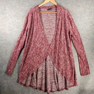 Ellie & Kate Cardigan Womens Large Burgundy Space Dye Open Front High-Low Layer